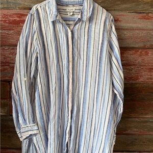 Artisan Ny Women's Long Sleeve Striped Shirt - Blue and White